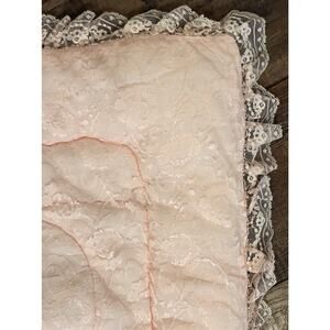 Vintage Twin Satin Lace Covered Nylon Dacron Pink Girls Comforter Bedroom Silky